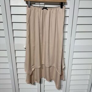 Lush Layered Chiffon Midi Skirt Beige Size Small Boho Asymmetrical